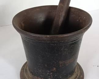 Antique Large Cast Iron Mortar & Pestle 
probably from a Pharmacy Apothecary 
Heavy 9 lbs, 5" high & wide