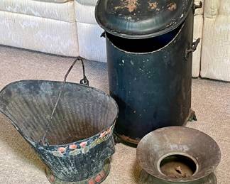 Coal buckets and spitoon.