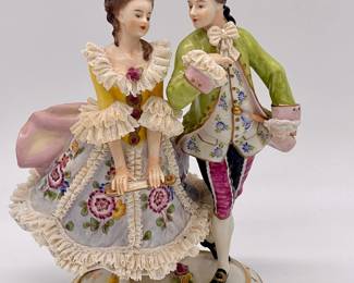 Volkstedter Dresden German lace courting couple.