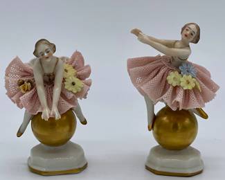 Pair of Ackerman Fritze German lace ballerina figurines.
