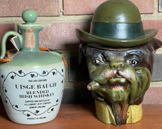 Bulldog humidor and empty Irish whiskey jug.