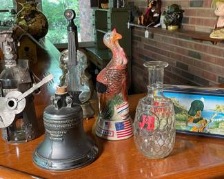 Decorative empty liquor bottles.