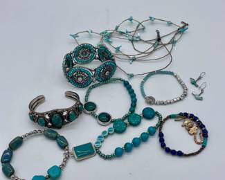 Costume jewelry, turquoise and silver.