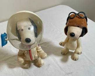 Vintage 1960's Snoopy "Apollo" astronaut and Snoopy "Red Barn" figures.