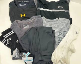 Under Armour: 4 Shirts, 2 Socks & Men's ColdGear Ski Leggings, Size Large Youth, Some New, Some Lightly Used
Lot #: 54