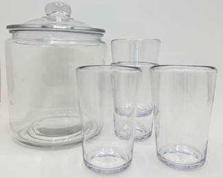 Glass Cookie Jar & Set 4 Heavy Plastic Picnic Glasses
Lot #: 31