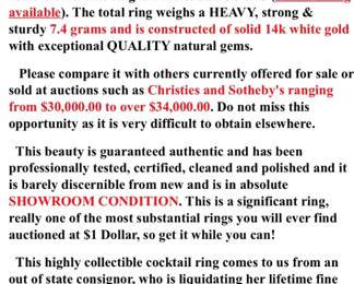 14K White Gold & Blue Diamond Ring, Size 7.75 (See Last Photo For Full Written Description)
Lot #: 3