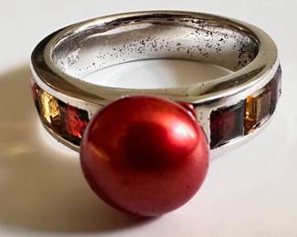 New Sterling Silver Ring With Fresh Water Pearl, Garnets & Citrine By Honora, Marked 925, Size 6
Lot #: 21