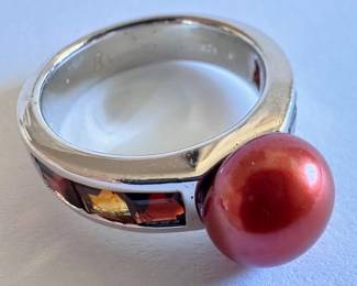 New Sterling Silver Ring With Fresh Water Pearl, Garnets & Citrine By Honora, Marked 925, Size 7
Lot #: 22