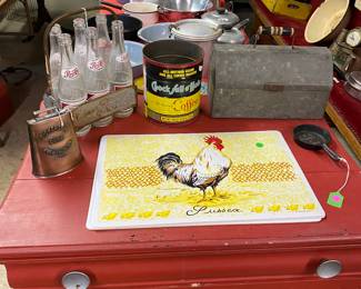 Red table with drawer 
