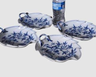 2. Four 4 Blue and White Meissen Porcelain Leaf Plates