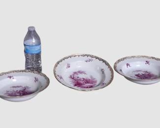 15. Three 3 Pink and White Meissen Porcelain Bowls