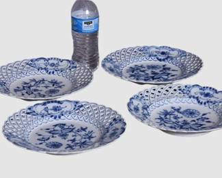 23. Four 4 Meissen Blue Onion Reticulated Plates