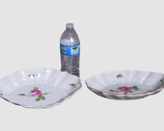 28. Two 2 Meissen Porcelain Pink Rose Dishes