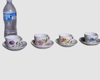 41. Four 4 Meissen Porcelain Teacup and Saucer