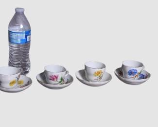 44. Four 4 Meissen Porcelain Teacups With Saucers