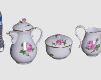 49. Meissen Porcelain Pink Rose Three Piece Set