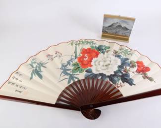 Lot 5626 Large Asian Fan Wall Decor and 5X7 Swivel Photo Frame