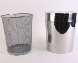 Lot 5627 Silver IKEA Swivel Top Trash Can and Silver Metal Mesh Waste Can