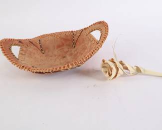 Lot 5786 Hand Crafted Wood Bowl with Handles  signed by artist