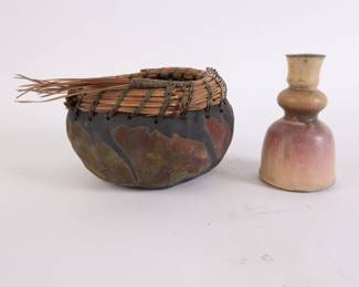 Lot 5787 Ceramic and Reed Bowl  Pottery Candlestick