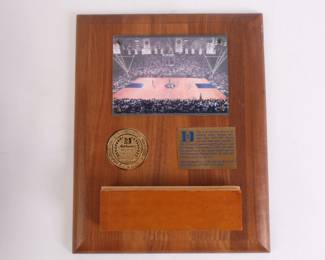 Lot 5836 Duke University Cameron Indoor Stadium Floor Board on Commemorative Plaque