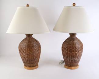 Lot 5848 Pair of Large Table Lamps Woven Details