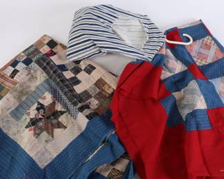 Lot 6294 Lot of 2 Hand Crafted Quilt Tops and Blue Striped Clothes Pin Bag