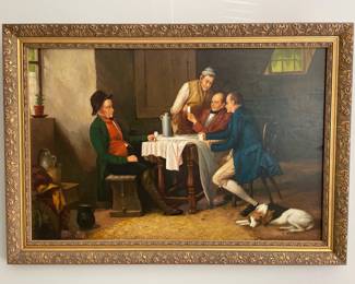 Lot 6537 1800s Card Game w Dog  signed G. Henderson