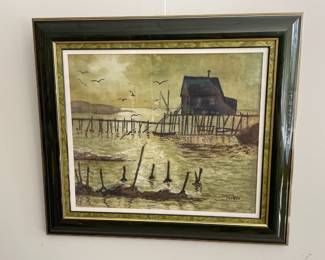 Lot 6547 Coastal House on Pier  Gouache on Paper