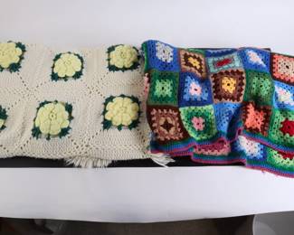 Lot 7177 Lot of 2 Vintage Hand Crafted Afghans