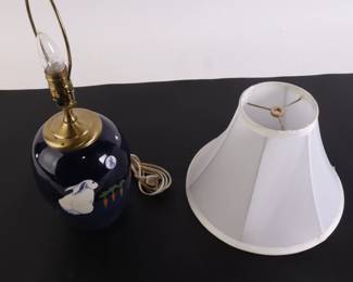 Lot 7217 Blue Cearmic Bunny Lamp with White Shade