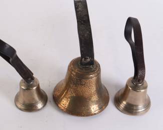 Lot 7218 Set of Three Brass Handbells with Leather Straps