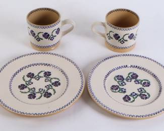 Lot 7222 Breakfast Set X 2  Mosse Pottery  Made in Ireland