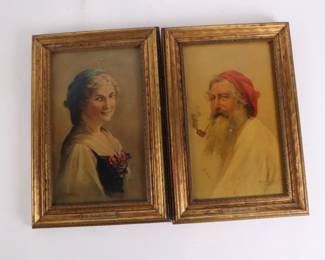 Lot 7303 Vintage Pair of Art  The Contented Man The Contented Woman