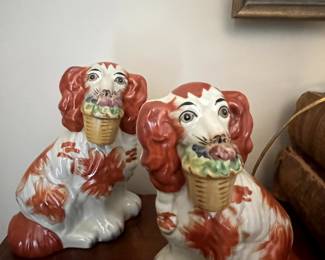 Pair of Staffordshire Dogs w/Flower Baskets, Picture 1 of 2