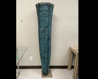 Lot 8002 Tall Teal Handmade Pottery Sculpture Vase