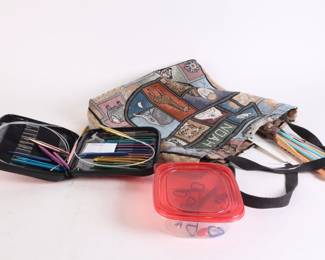 Lot 7357 Tapestry Bag and Crochet NeedlesSupplies