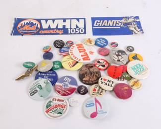 Lot 6976 Lot of Vintage Buttons Pins and Stickers