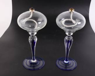 Lot 6957 Pair of Handblown Glass Oil Lamps