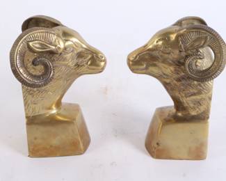 Lot 6952 Pair of Brass Ram Head Bookends