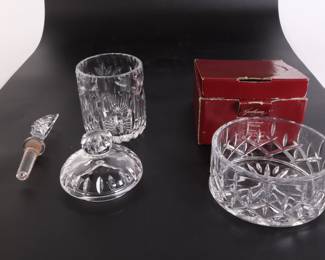 Lot 6932 Crystal Glass Lidded Jar Gorham Wine Bottle Stopper Coaster