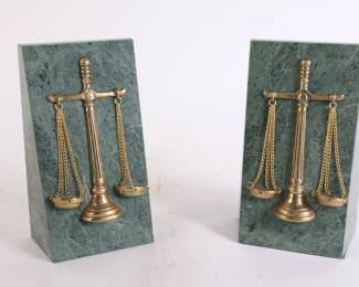Lot 6925 Set of Scales of Justice Marble and Brass Bookends