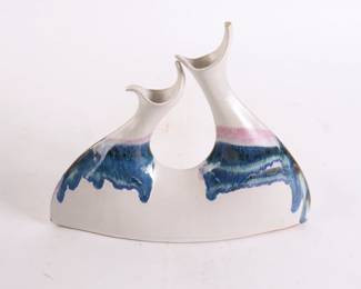 Lot 6918 Mangum Pottery Teardrop Double Bud Vase  Weaverville NC