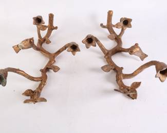 Lot 6579 Gilt Finish Iron Candle Holders Sconces with Birds