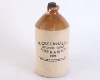 Lot 6571 Stoneware Pottery Jug Crock Advertising  H Greenhalgh Botanical Brewer