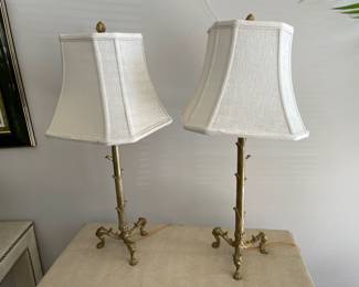 Lot 5865 Pair Gold Iron Candlestick Table Lamps