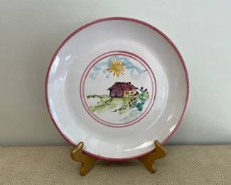 Lot 5864 Hand Painted Plate  Gold Plate Stand  Made in Italy