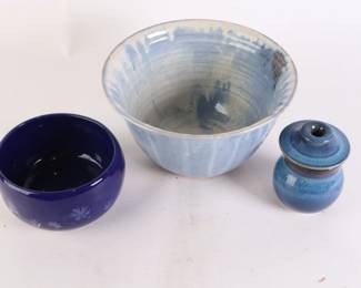 Lot 5066 Signed Studio Pottery Lot  Blue Bowls  Jar