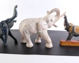 Lot 5051 Lot of 3 Wood Carved Decorative Elephants
